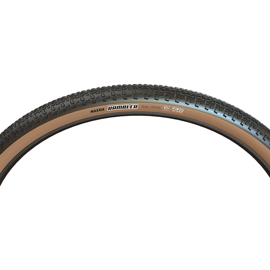 Maxxis, Rambler, Gravel Tire, 700x38C, Folding, Tubeless Ready, Dual, EXO, 120TPI, Black