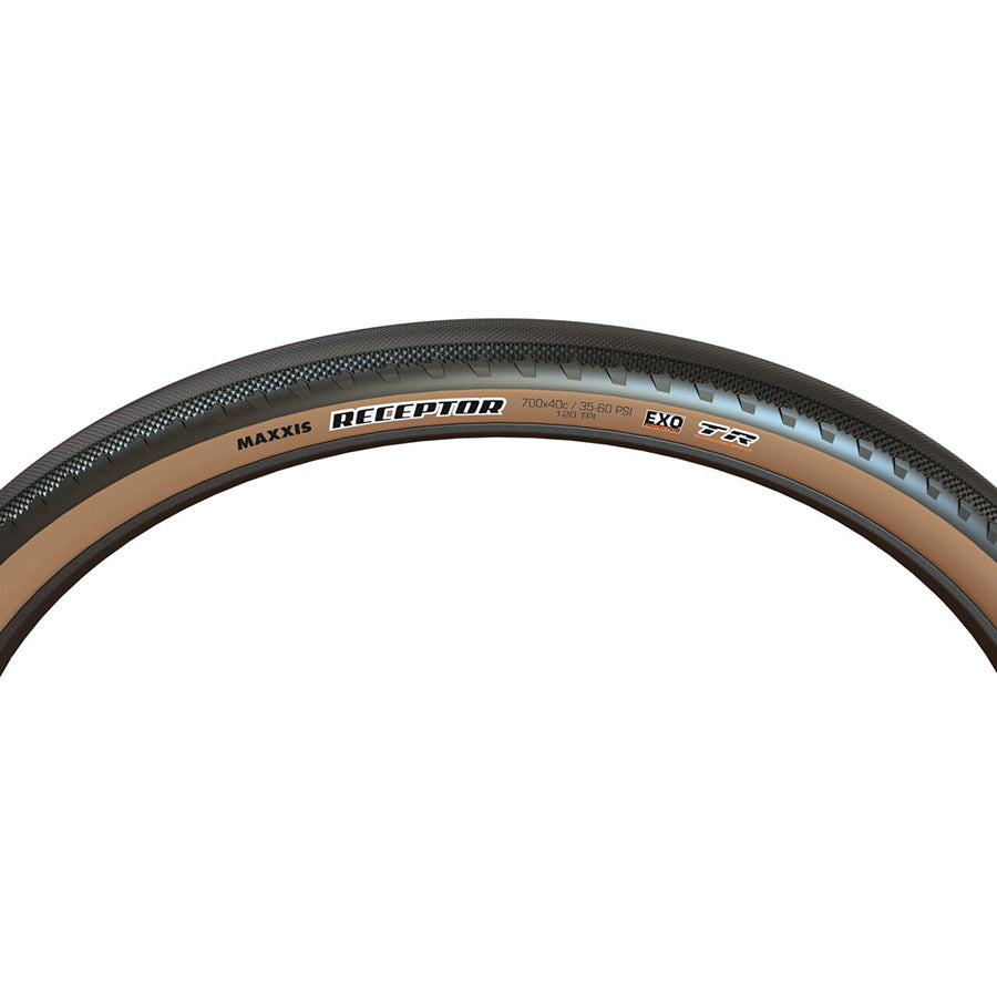 Maxxis, Receptor, Gravel Tire, 700x40C, Folding, Tubeless Ready, Dual, EXO, 120TPI, Black