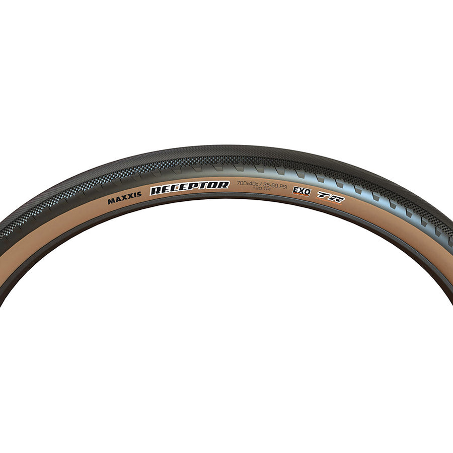 Maxxis, Receptor, Gravel Tire, 700x40C, Folding, Tubeless Ready, Dual, EXO, 120TPI, Black