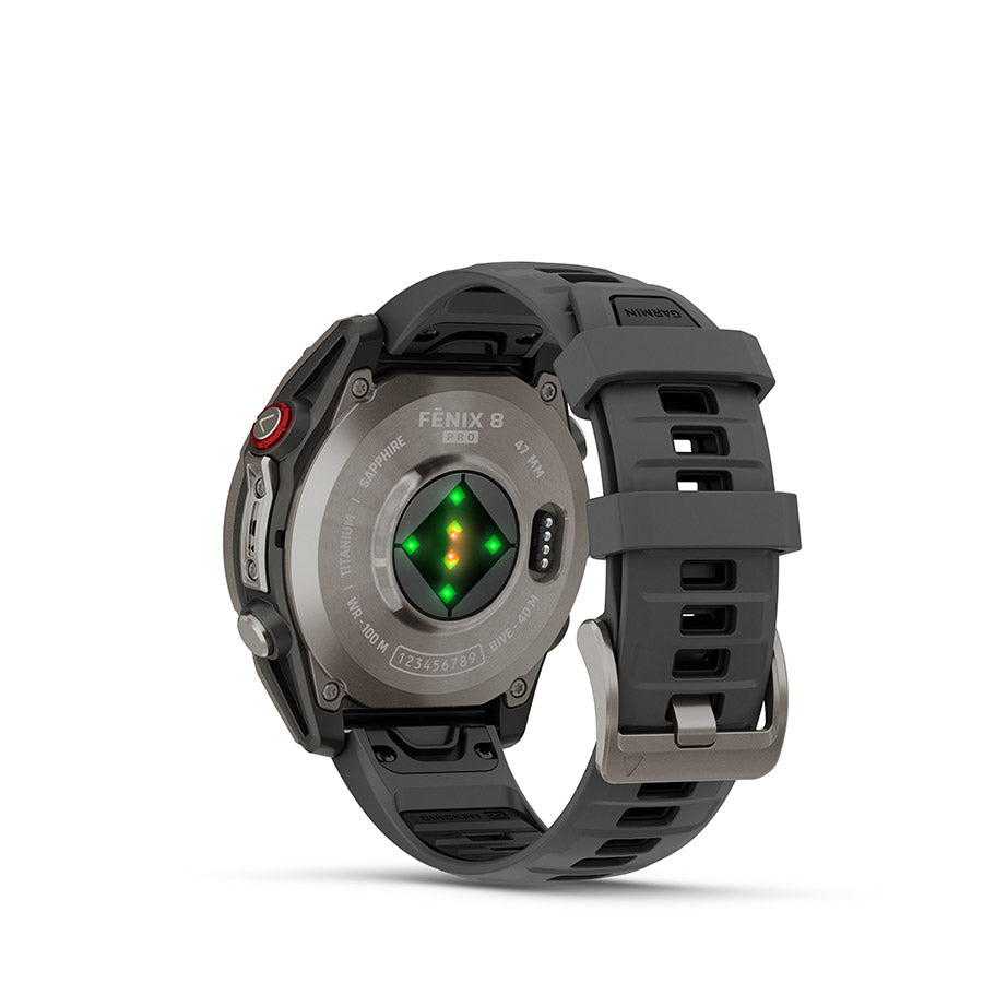 Garmin, fenix 8 Pro 47 mm- AMOLED Sap., Watch, Watch Color: Grey, Wristband: Black/ Pebble Gray - Silicone
