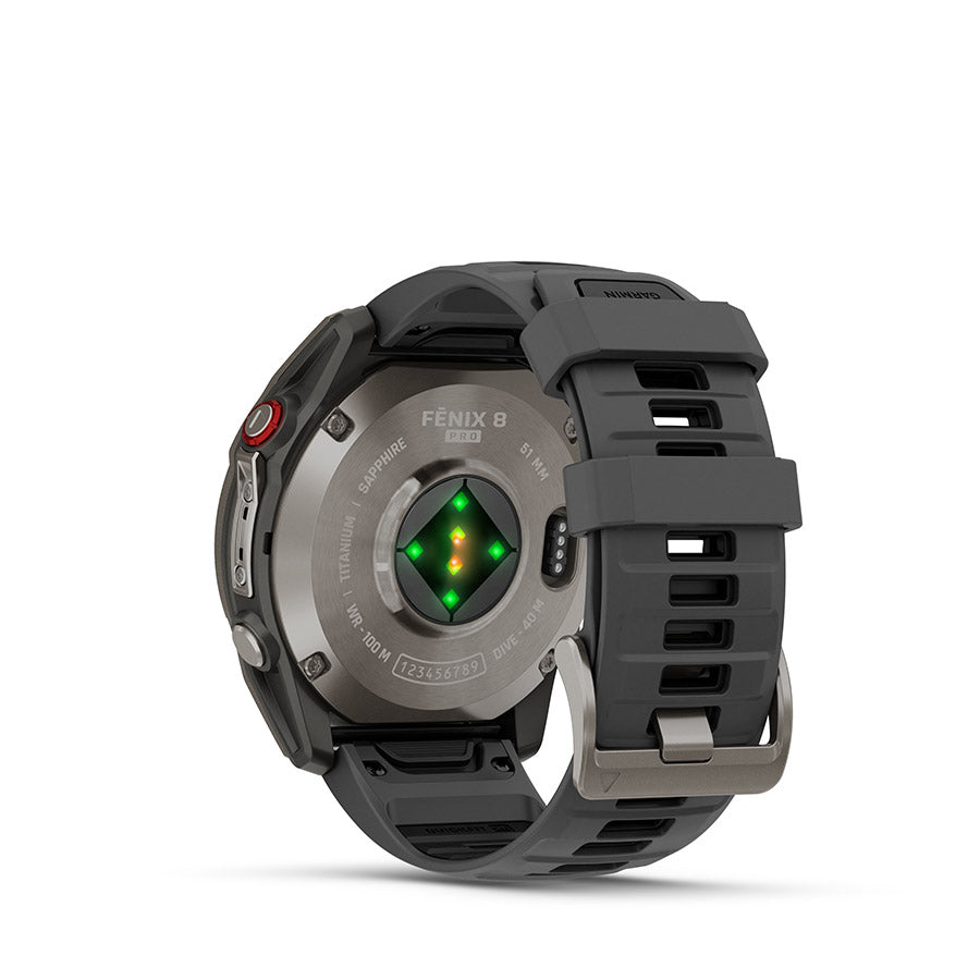 Garmin, fenix 8 Pro 51 mm- AMOLED Sap., Watch, Watch Color: Grey, Wristband: Black/ Pebble Gray - Silicone