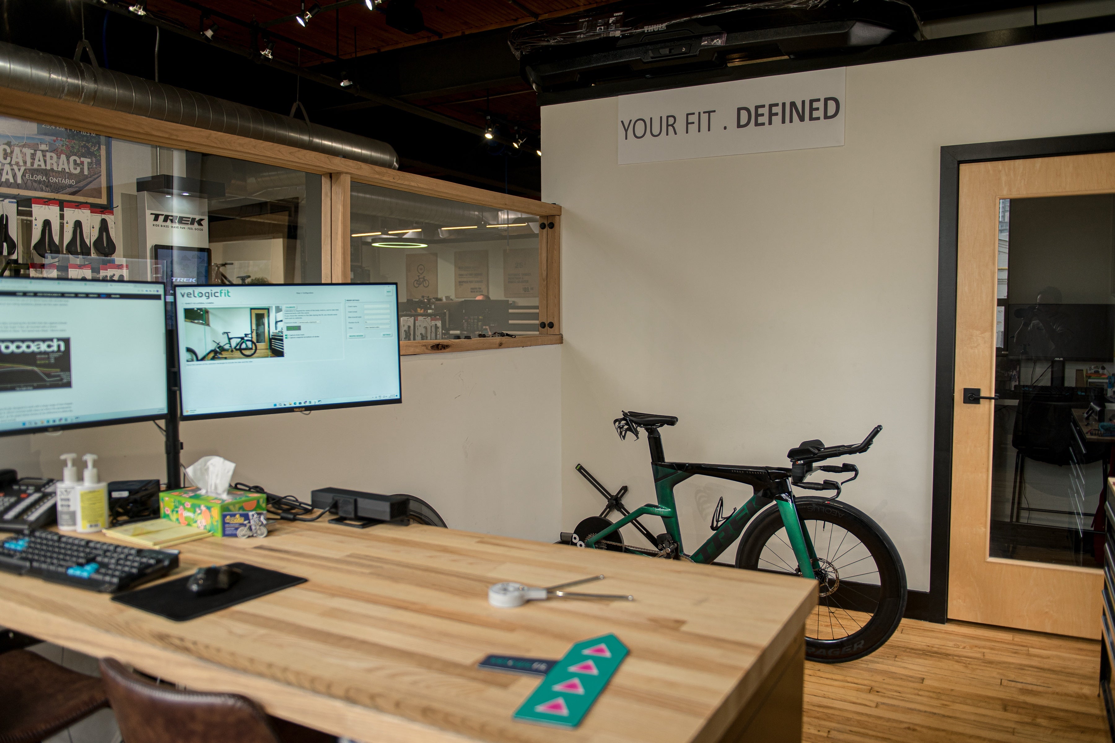 The fitting room: a triathlon bike on the trainer.